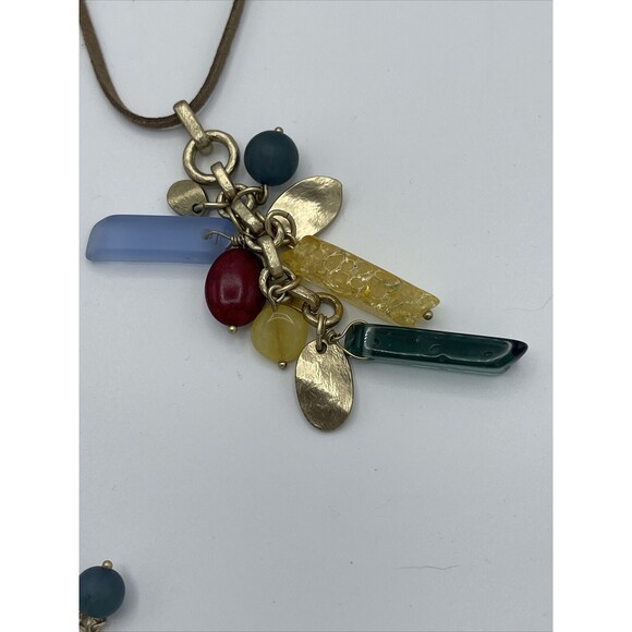 Chicos Long Leather Cord With Colorful Cluster Pendant New - Picture 4 of 7